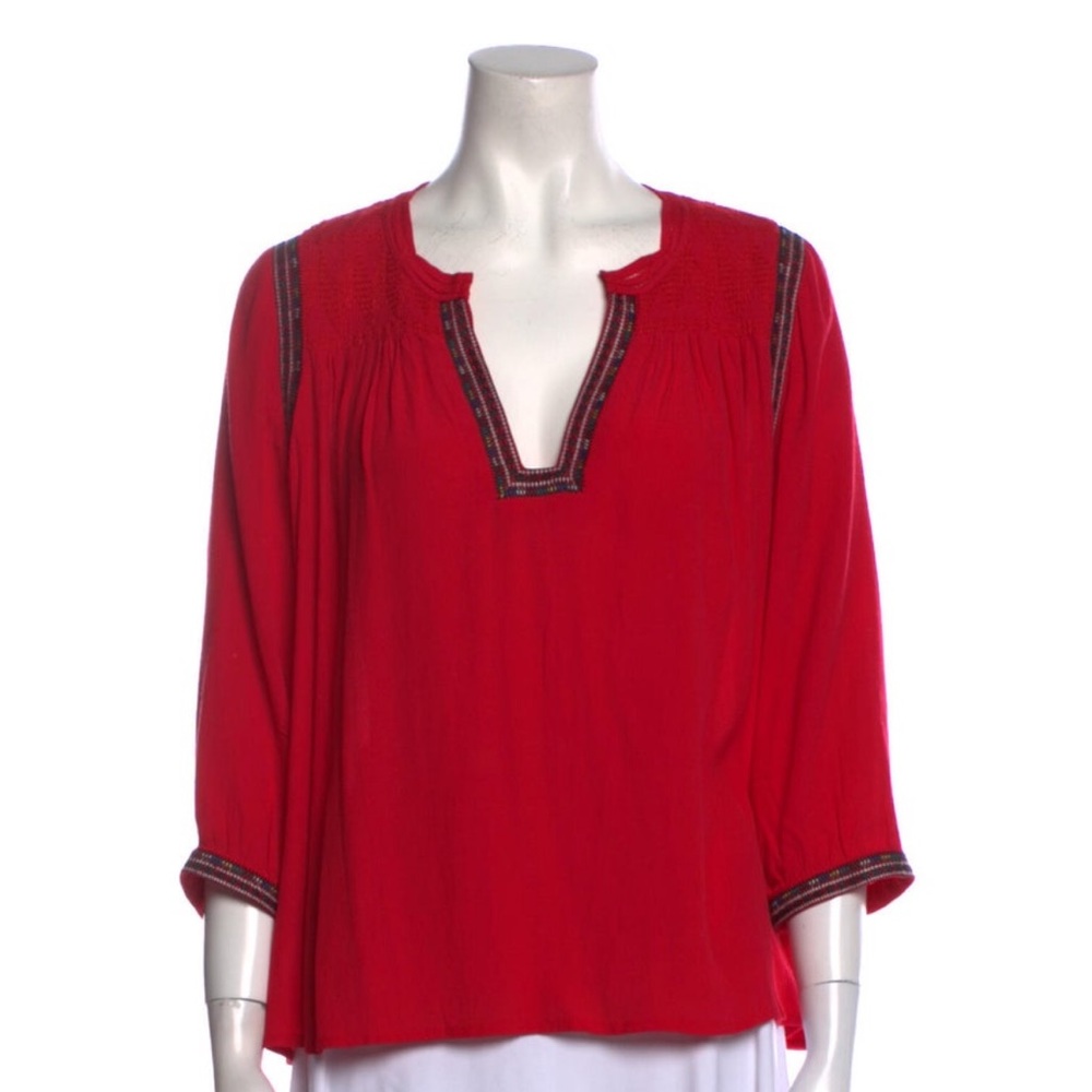 ba&sh Red Boho Blouse with Black Trim